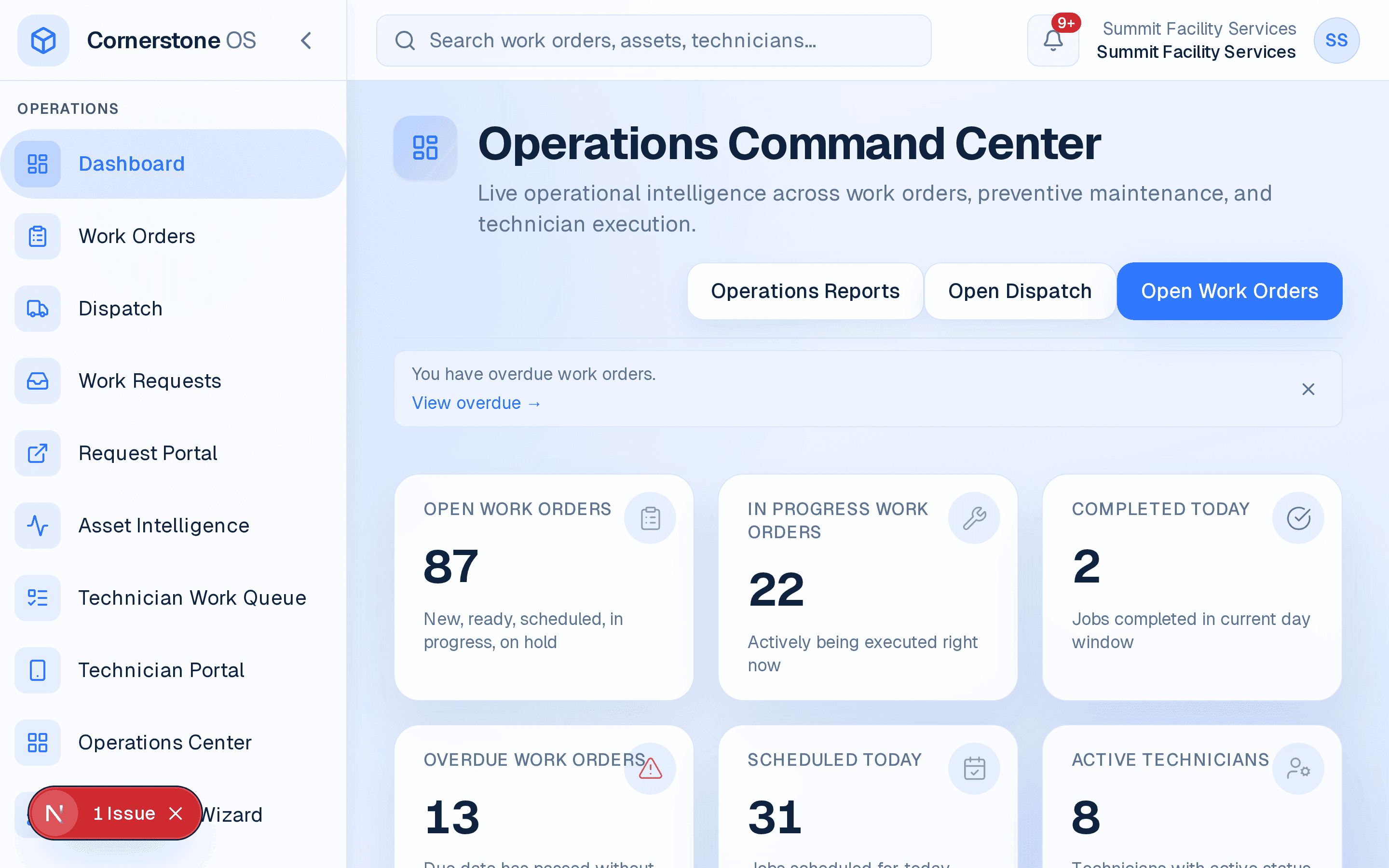 Cornerstone OS product overview — operations dashboard