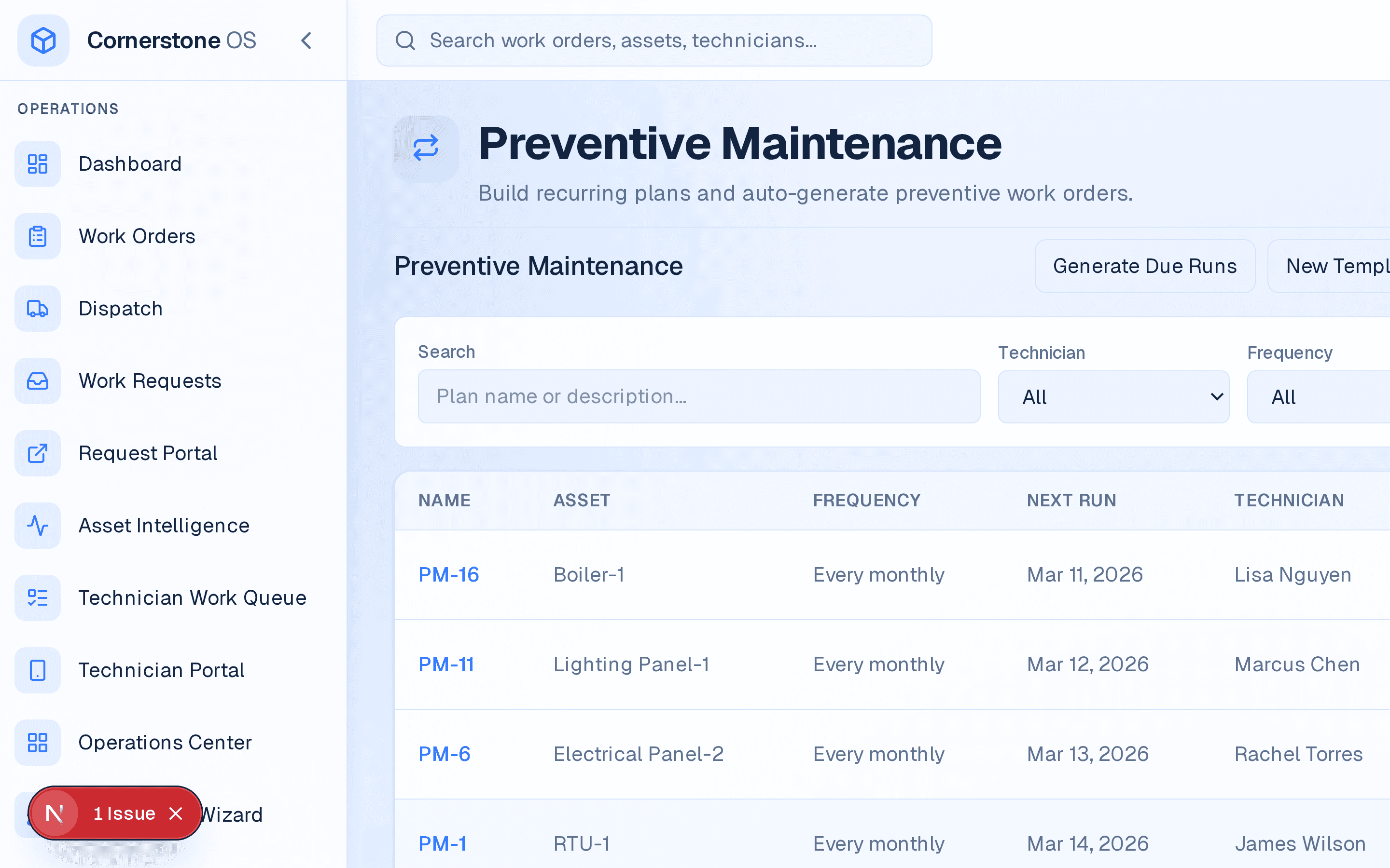 Preventive maintenance — schedules and asset history